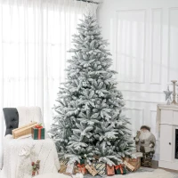 HOMCOM 8ft Artificial Flocked Christmas Tree with Snow Tips, Easy Assembly, Hinged Xmas Tree for Home Office Holiday(m-10)