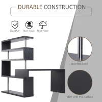 HOMCOM 94" 5 Tier L-Shaped Computer Desk Rotating Writing Table Corner Desk with Display Shelves and Stainless Steel Frame, Black(m-5)