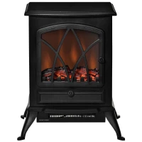 HOMCOM Free Stand Electric Fireplace Stove Heater with Adjustable LED Flame Effect and Front Door, 750W/1500W, Black(m-11)