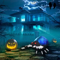 HOMCOM 5Ft Long Halloween Giant Scary Spider LED Lighted Airblown Inflatable Lawn Decoration Holiday Season Garden Decor(m-8)