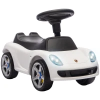 Qaba Toddler Push Car with Horn, Lights, Start-Up Sound, Ride on Car with Steering Wheel, Foot Rest, for 18-36 Months, White(m-13)