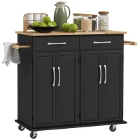 HOMCOM Kitchen Island on Wheels with Rubberwood Top, Rolling Kitchen Cart with 2 Drawers, 4 Doors and Adjustable Shelves(m-9)