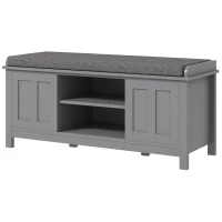 HOMCOM Modern Shoe Storage Bench, Entry Way Bench with Cushion, 2 Sliding Doors, Storage Ottoman Bench, Holds 10 Pairs, Gray(m-1)