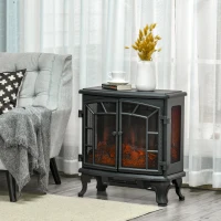HOMCOM Electric Fireplace Heater, Freestanding Fireplace Stove with Realistic Flame Effect, Timer, Overheating Protection, 750W/1500W, Black(m-1)