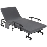 HOMCOM Rollaway Bed, Folding Bed with 3.25" Mattress, Portable Foldable Guest Bed with Adjustable Backrest, and Metal Frame on Wheels, Dark Grey(m-1)