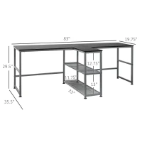 HOMCOM 83" Two Person Computer Desk with 2 Storage Shelves, Double Desk Workstation with Book Shelf, Long Desk Table, Black(m-3)