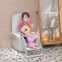 Qaba Potty Training Toilet Seat with Step Stool Ladder, Children Toilet Training Seat Chair with Soft Cushion, Handles, Non-Slip Wide Steps, Splash Guard, for Boys and Girls, Blue(m-1)