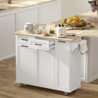 HOMCOM Kitchen Island on Wheels with Wood Drop Leaf, Charging Station, Rolling Kitchen Cart with Adjustable Shelf, White(m-8)