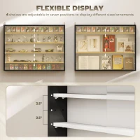 HOMCOM 5-Tier Display Cabinet, Wall-Mounted Display Case with 2 Glass Doors and Adjustable Shelves, Black(m-4)