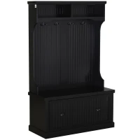 HOMCOM Coat Rack Shoe, Bench Hall Tree for Entryway with Bottom Storage, 4 Metal Double Hooks and 2 Shelves for Hallway, Black(m-1)