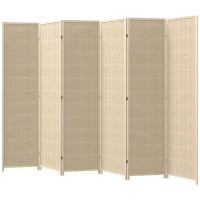 HOMCOM Woven Bamboo Room Divider, 6 Panel Folding Indoor Privacy Screens for Home Office, Natural Wood(m-2)