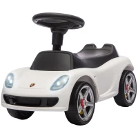 Qaba Toddler Push Car with Horn, Lights, Start-Up Sound, Ride on Car with Steering Wheel, Foot Rest, for 18-36 Months, White(m-2)