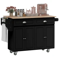 HOMCOM Kitchen Island with Storage, Rolling Kitchen Island with Drop Leaf, Rubber Wood Top and Adjustable Shelves, Black(m-2)