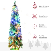 HOMCOM 4' Artificial Slim Christmas Trees, with Snow Frosted Branches, Warm White or Colorful LED Lights, Downswept Shape(m-6)