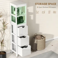 HOMCOM Narrow Bathroom Storage Cabinet, Bathroom Cabinet with 3 Drawers & 2 Open Shelves, Slim Bathroom Floor Cabinet, White(m-4)