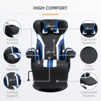 Vinsetto Gaming Chair, Racing Style Computer Recliner with Lumbar Support, Footrest and Cup Holder, Black/White/Blue(m-5)