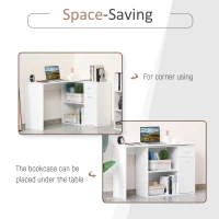 HOMCOM L Shaped Computer Desk, 180° Rotating Corner Desk with Storage Shelves, Drawer and Cabinet, Study Workstation, White(m-4)