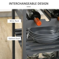 HOMCOM Rolling Kitchen Island with Storage, Kitchen Cart with 4-bottle Wine Rack, Bar Cart with Stemware Holder, Shelves, Drawer and Cabinet, Gray(m-7)