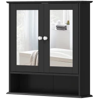 kleankin Medicine Cabinet, Wall-Mounted Medicine Cabinet with Mirror with Double Doors, Open Shelf, and Adjustable Shelf, Modern Bathroom Wall Cabinet, Black(m-2)