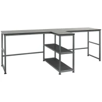 HOMCOM 83" Two Person Computer Desk with 2 Storage Shelves, Double Desk Workstation with Book Shelf, Long Desk Table, Black(m-1)