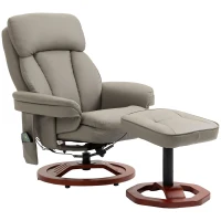 HOMCOM Recliner Chair with Ottoman, Electric Faux Leather Recliner with 10 Vibration Points and 5 Massage Mode, Swivel Reclining Chair with Wood Base, Remote Control and Side Pocket, Grey(m-11)