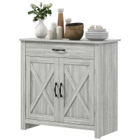 HOMCOM Farmhouse Sideboard Cabinet with Barn Doors Kitchen Buffet Cabinet with Drawer and Adjustable Shelf Stone Gray(m-1)