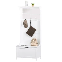 HOMCOM Coat Rack Shoe Bench with Storage 4 In 1 Hall Tree for Entryway Hallway Organizer with Cabinet 3 Hooks Mirrors White(m-10)