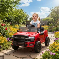Qaba 12V Kids Ride on Car, Licensed Dodge RAM 3500 Ride on Toys with Dual Motors, Remote Control for Toddlers, Red(m-2)