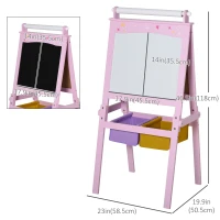 Qaba 3 In 1 Kids Wooden Art Easel with Paper Roll Double-Sided Chalkboard & Whiteboard with Storage Baskets Gift for Toddler Girl Age 3 Years+ Pink(m-3)