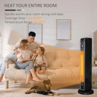 HOMCOM 2-In-1 Portable Electric Tower Heater, Oscillating Space Heater for Indoor Use with Remote Control, 8H Timer, Three Heating Modes(High, Low, Fan), 750W / 1500W, Black(m-4)