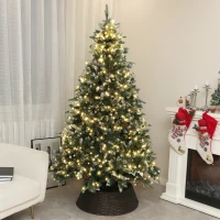 HOMCOM 7 Foot Prelit Artificial Christmas Tree with Dual Colour LED Light, Hinged Xmas Tree for Home Office Holiday(m-1)