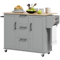 HOMCOM Rolling Kitchen Cart on Wheels with Drop Leaf, Kitchen Island with 3 Drawers, Solid Wood Top and Towel Rack, Grey(m-2)