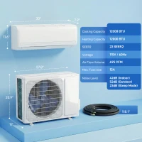 HOMCOM 12000 BTU Mini Split Air Conditioner, 22 SEER2 115V Inverter AC Unit Cools up to 750 Sq.Ft, Complete Installation Kit(m-3)