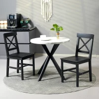 HOMCOM Farmhouse Wooden Dining Chairs Set of 2 with Cross Back, Black(m-2)