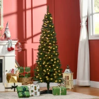 HOMCOM 5' Tall Pre-Lit Slim Noble Fir Artificial Pencil Christmas Tree with Realistic Branches, 110 Warm White LED Lights and 294 Tips, Green(m-2)