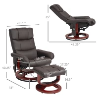 HOMCOM Swivel Recliner with Ottoman Massage, Recliner Chair and Ottoman, Faux Leather Reclining Chair with Remote, Brown(m-3)