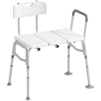 HOMCOM Tub Transfer Bench with Arm and Back, Shower Chair with Slip-Resistant Feet, for Elderly and Disabled, White(m-13)
