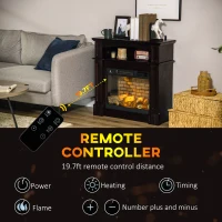 HOMCOM 32" Electric Fireplace with Mantel, Freestanding Heater with LED Log Flame, Shelf and Remote Control, 1400W, Brown(m-5)
