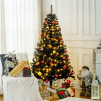 HOMCOM 6 FT Tall PreLit Artificial Christmas Tree with Realistic Branches, 250 Warm White LED Lights and 1000 Tips, Black(m-2)