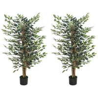 HOMCOM Artificial Tree, Fake Ficus Tree with Leaves, Faux Plant in Nursery Pot for Indoor Decoration(m-2)