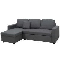 HOMCOM Sectional Sofa Bed, L-Shaped Loveseat Reversible Sleeper Sofa with Pull Out Couch Bed, Storage Chaise, Cushions, Linen Feel Fabric Futon Sofa Bed for Living Room, Dark Gray 89.75"(m-11)
