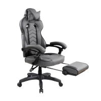 Comforting Executive Chair with Extending Footrest and Headrest Pillow, Ergonomic Office Chair for Gaming Rooms, 28″ L x 27″ W x 48.5″ H, Gray(m-11)