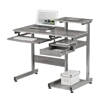 Practical Computer Desk with Slide-Out Keyboard Tray and Elevated Shelf, Ideal Workstation Table for Offices, Bedrooms, 38″ L x 22″ W x 35″ H, Gray(m-9)
