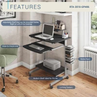 Compact Computer Cart with Adjustable Shelf and Slide-Out Keyboard, Space-Saving Desk for Dorms, 28.5" L x 20.5" W x 35.5" H, Black(m-4)