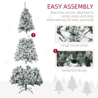 HOMCOM 7.5' Prelit Artificial Flocked Christmas Trees, with Snow Frosted Branches, Warm White LED Lights, Auto Open(m-7)