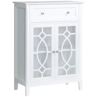 HOMCOM Sideboard Buffet Cabinet, Kitchen Storage Cabinet, Accent Cabinet with Drawer, Double Glass Doors and Adjustable Shelves for Living Room, Entryway, White(m-1)