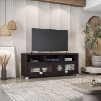 Sleek Durbin TV Stand with Glass Panel Cabinets and Cable Management, Modern Media Sideboard Cabinet for Living Room, 57" L x 15" W x 23" H, Espresso