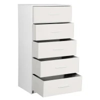 Spacious 5-Drawer Dresser with Water-Resistant Top, Ideal Storage Chest for Bedrooms, Playrooms, Entryways, 22.5" L x 15.5" W x 43" H, White(m-10)