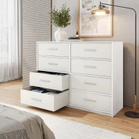 Roomy 8-Drawer Dresser with Water-Resistant Top, Ideal Storage Chest for Bedrooms, Living Rooms, TV Stand, 44.5" L x 16" W x 34.5" H, White(m-1)