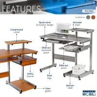 Practical Computer Desk with Slide-Out Keyboard Tray and Elevated Shelf, Ideal Workstation Table for Offices, Bedrooms, 38″ L x 22″ W x 35″ H, Gray(m-4)